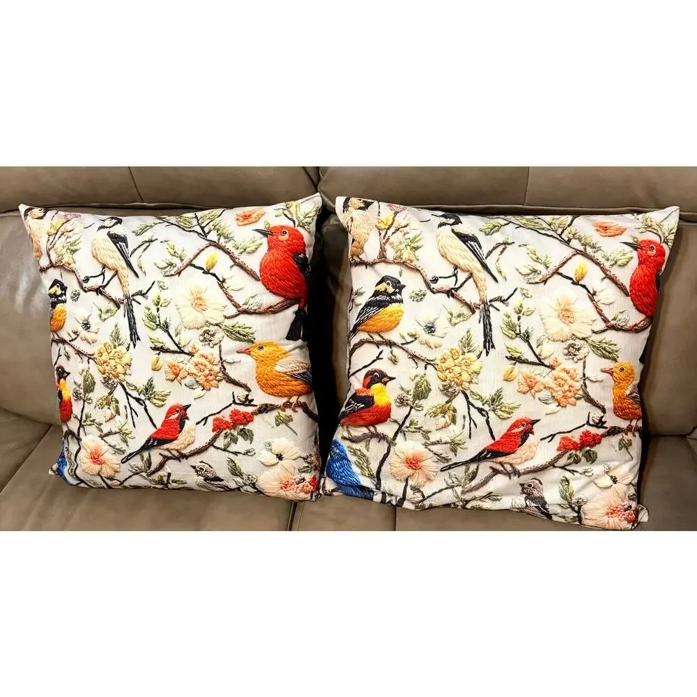 Lomsoe 2 pcs Vintage Bird Flower Berry pillows NEW 18 X 18